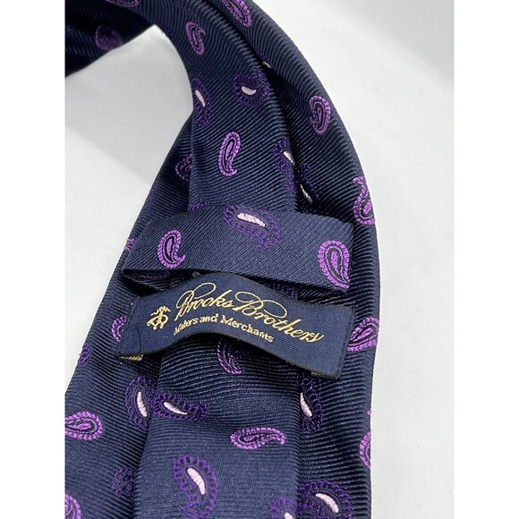 Vintage Mens Brooks Brothers Makers & Merchants Navy Italy Woven Silk Paisley - Picture 5 of 10
